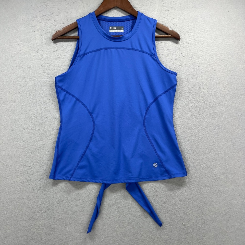 Lija Tank Top Womens Small Blue Mesh Back Tie Hem Sleeveless Athletic Activewear